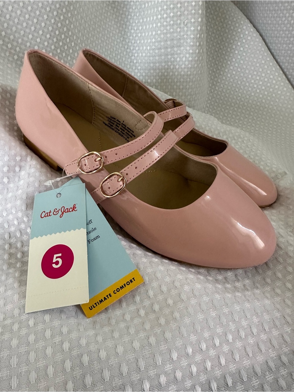 Cat & Jack Blush Patent Double-Strap Mary Jane Flats NWT Big Girls 5